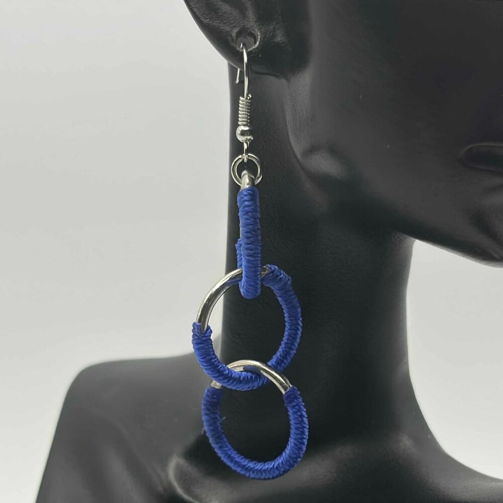 Silver & Blue Hoop Earrings